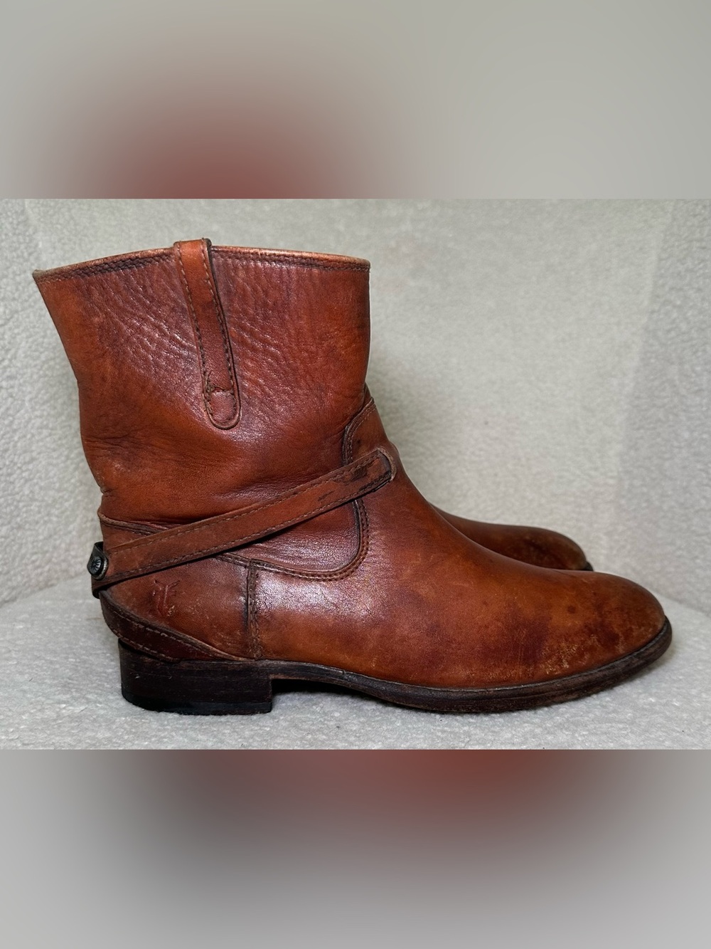 Vintage Frye Harness Engineer Leather Ankle Boots Brown Distressed Boho Moto 6
